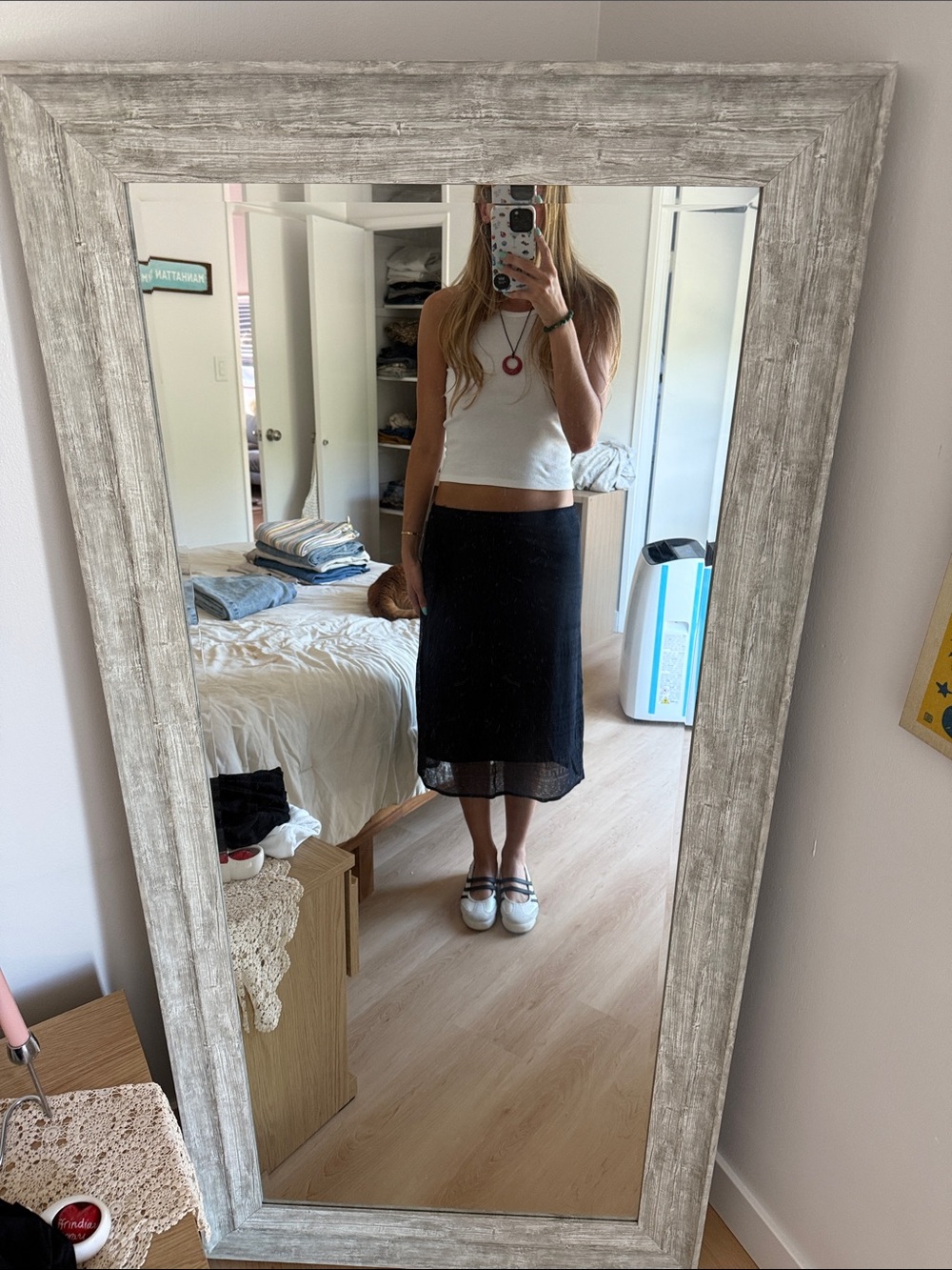 Anne Klein Black Midi Skirt with Sheer Hem